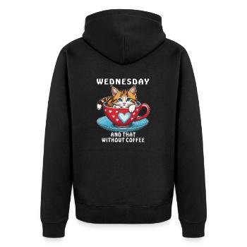 KATZE KAFFEETASSE WEDNESDAY AND THAT WITHOUT - Unisex Premium Bio Zip Hoodie - Schwarz - Hinten - Nico (187cm)