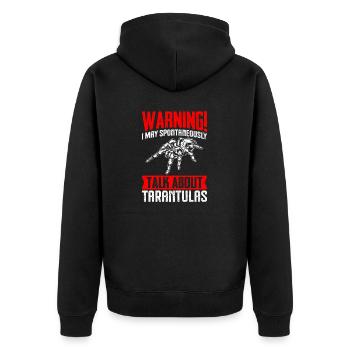 Warnung: Ich kann spontan über lustig sprechen - Unisex Premium Bio Zip Hoodie - Schwarz - Hinten - Nico (187cm)