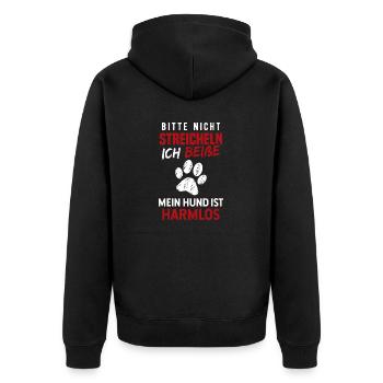 Bitte Nicht Streicheln Ich Beiße Hundebesitzer - Unisex Premium Bio Zip Hoodie - Schwarz - Hinten - Nico (187cm)