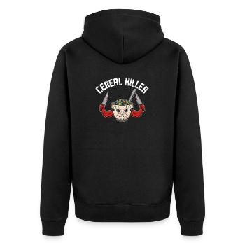 Müsli Killer Lustig Frühstück Morgen Zucker - Unisex Premium Bio Zip Hoodie - Schwarz - Hinten - Nico (187cm)