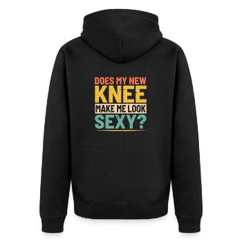 Lässt mich mein neues Knie sexy aussehen Retro Knie - Unisex Premium Bio Zip Hoodie - Schwarz - Hinten - Nico (187cm)