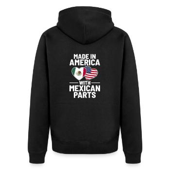 Hergestellt in Amerika mit mexikanischen Teilen USA Mexiko - Unisex Premium Bio Zip Hoodie - Schwarz - Hinten - Nico (187cm)