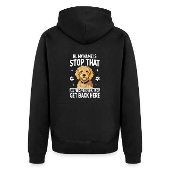 Hallo, mein Name ist Stop That Funny Golden Doodle Welpe - Unisex Premium Bio Zip Hoodie - Schwarz - Hinten - Nico (187cm)