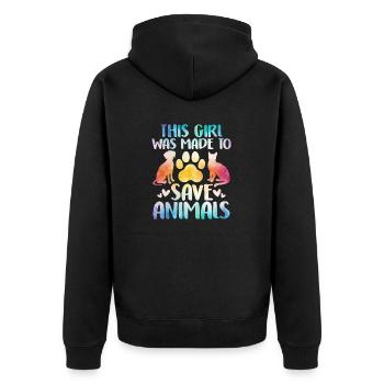 This Girl Was Made to Save Animals Shelter Animal - Unisex Premium Organic Zip Hoodie - black - Back - Nico (187cm)