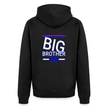 Bruder Spruch lustig 25 - Unisex Premium Bio Zip Hoodie - Schwarz - Hinten - Nico (187cm)