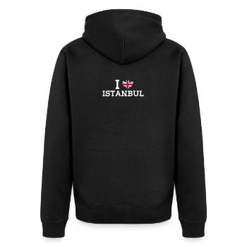 I love Istanbul Cool Wrong Flag UK Lover Herz - Unisex Premium Bio Zip Hoodie - Schwarz - Hinten - Nico (187cm)