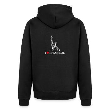Ich liebe Istanbul Türkei Wortspiel Freiheitsstatue Liebhaber - Unisex Premium Bio Zip Hoodie - Schwarz - Hinten - Nico (187cm)