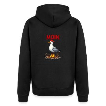 Seemann Möwe im Wattenmeer mit Moin - Unisex Premium Bio Zip Hoodie - Schwarz - Hinten - Nico (187cm)