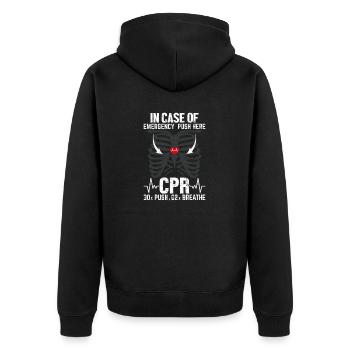 Im Notfall Lustige HLW Medizinisch EMS EMT - Unisex Premium Bio Zip Hoodie - Schwarz - Hinten - Nico (187cm)
