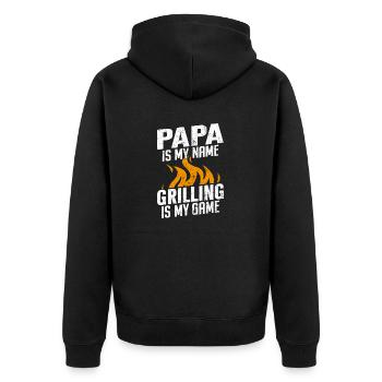 Papa Is My Name Grilling Is My Game Funny Dad BBQ - Unisex Premium Organic Zip Hoodie - black - Back - Nico (187cm)