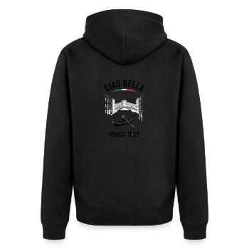 Ciao Bella Venice Italy - Unisex Premium Bio Zip Hoodie - Schwarz - Hinten - Nico (187cm)