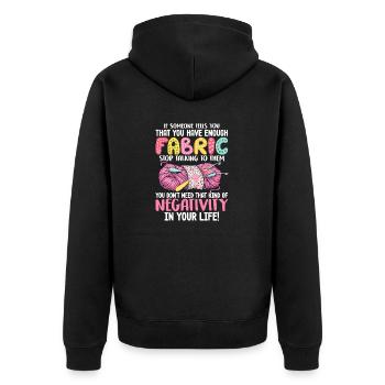 Funny Quilting Sew Fabric Needle Hand Stitching - Unisex Premium Organic Zip Hoodie - black - Back - Nico (187cm)
