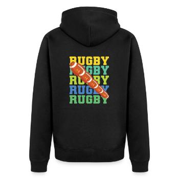 Rugby Ball – Sportdesign im Retro-Stil - Unisex Premium Bio Zip Hoodie - Schwarz - Hinten - Nico (187cm)
