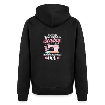Funny Sewing Dog Quilting Crochet Hobbyist Dog - Unisex Premium Organic Zip Hoodie - black - Back - Nico (187cm)