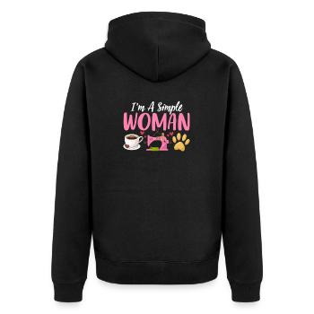 Ich bin Eine Einfache Frau Lustig Näht Hunde Und Kaffee - Unisex Premium Bio Zip Hoodie - Schwarz - Hinten - Nico (187cm)