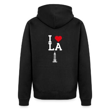 I Love LA Heart Flag Estate Cool Los Angeles USA - Unisex Premium Bio Zip Hoodie - Schwarz - Hinten - Nico (187cm)