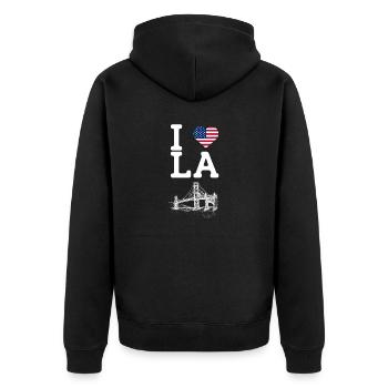 I Love LA Golden Gate Bridge Cool Heart Flag Pun - Unisex Premium Organic Zip Hoodie - black - Back - Nico (187cm)
