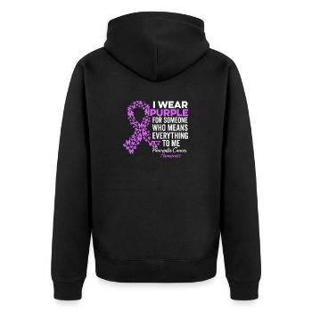 Ich trage Lila für jemanden, der mir alles bedeutet - Unisex Premium Bio Zip Hoodie - Schwarz - Hinten - Nico (187cm)