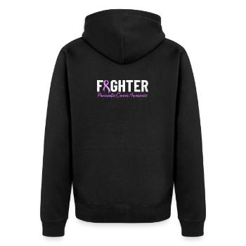 Pancreatic Cancer Fighter Exocrine Tumor Purple - Unisex Premium Organic Zip Hoodie - black - Back - Nico (187cm)