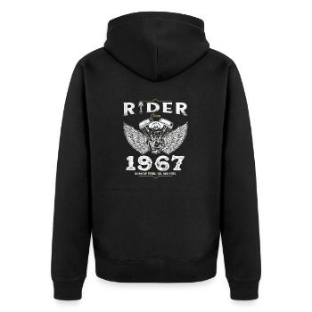Fahrer seit 1967 - 58 Jahre, immer noch stark auf Touren - Unisex Premium Bio Zip Hoodie - Schwarz - Hinten - Nico (187cm)