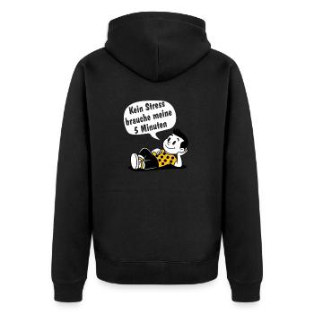 Kein Stress brauche meine 5 Minuten - Unisex Premium Bio Zip Hoodie - Schwarz - Hinten - Nico (187cm)