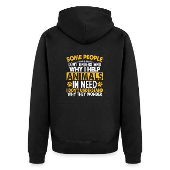 Warum ich Tieren in Not helfe Pflegeheim Tierheim - Unisex Premium Bio Zip Hoodie - Schwarz - Hinten - Nico (187cm)