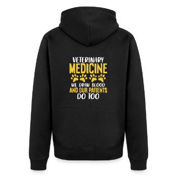 Wir nehmen Blut ab und unsere Patienten machen zu viel Witz - Unisex Premium Bio Zip Hoodie - Schwarz - Hinten - Nico (187cm)