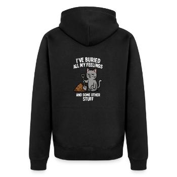 chat « J’ai enfoui tous mes sentiments » - Veste à capuche bio Premium Unisexe - noir - Dos - Nico (187cm)