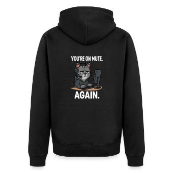 Homeoffice Katze - Unisex Premium Bio Zip Hoodie - Schwarz - Hinten - Nico (187cm)