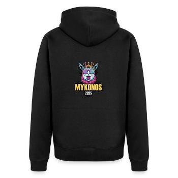 Mykonos 2025 Alpaka Party Urlaub - Unisex Premium Bio Zip Hoodie - Schwarz - Hinten - Nico (187cm)