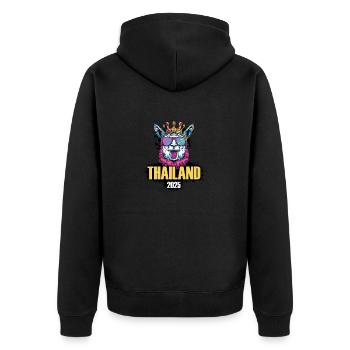 Thailand 2025 Alpaka Party Urlaub - Unisex Premium Bio Zip Hoodie - Schwarz - Hinten - Nico (187cm)