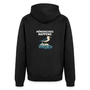 Moewenschiss happens - Unisex Premium Bio Zip Hoodie - Schwarz - Hinten - Nico (187cm)