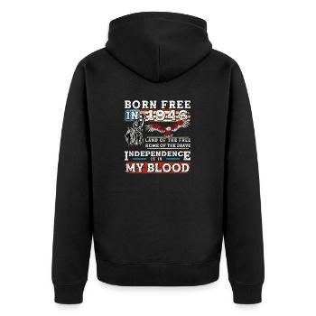 Geboren 1946 frei - 79 Jahre American Pride - Unisex Premium Bio Zip Hoodie - Schwarz - Hinten - Nico (187cm)