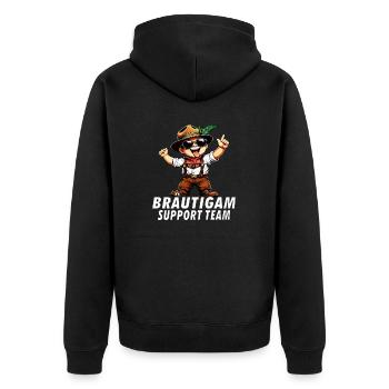 BRÄUTIGAM SUPPORT TEAM - Unisex Premium Bio Zip Hoodie - Schwarz - Hinten - Nico (187cm)