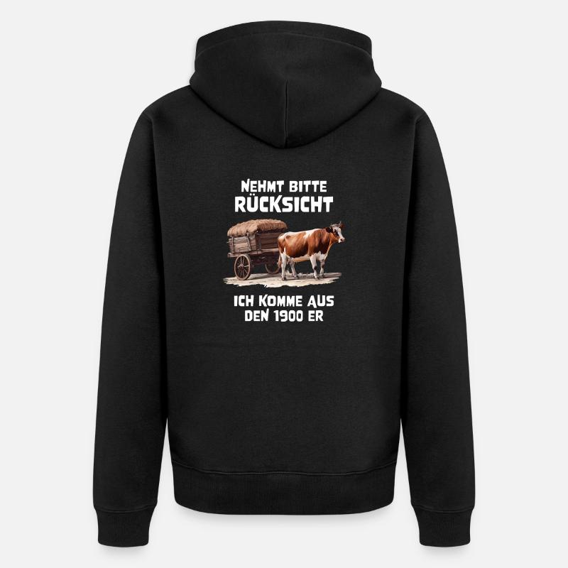 CHARIOT COUVERT DE VACHES PREND EN CONSIDÉRATION LES ANNÉES 1900 - Veste à capuche bio Premium Unisexe - noir