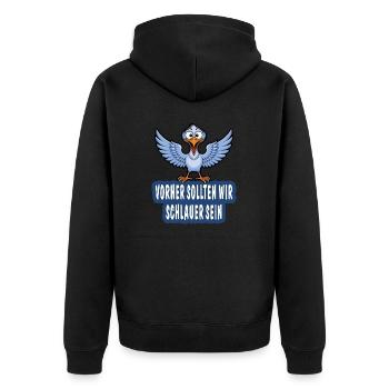 BEFORE THAT, WE SHOULD BE SMARTER - Unisex Premium Organic Zip Hoodie - black - Back - Nico (187cm)