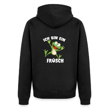 Ich bin ein Frosch - Unisex Premium Bio Zip Hoodie - Schwarz - Hinten - Nico (187cm)