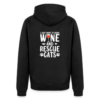 Drink Wine And Rescue Cats Animal Activist Funny - Unisex Premium Organic Zip Hoodie - black - Back - Nico (187cm)