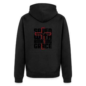 Saved with amazing grace - Unisex Premium Bio Zip Hoodie - Schwarz - Hinten - Nico (187cm)