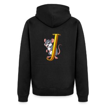 BUCHSTABE J - Unisex Premium Bio Zip Hoodie - Schwarz - Hinten - Nico (187cm)