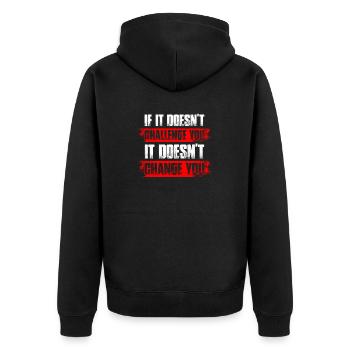 Challenge you Bodybuilding Bodybuilder Gym - Unisex Premium Bio Zip Hoodie - Schwarz - Hinten - Nico (187cm)