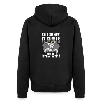 Belt as new as it shines like mine - Unisex Premium Organic Zip Hoodie - black - Back - Nico (187cm)
