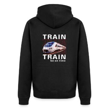ZUG TRAIN be on time - Unisex Premium Organic Zip Hoodie - black - Back - Nico (187cm)