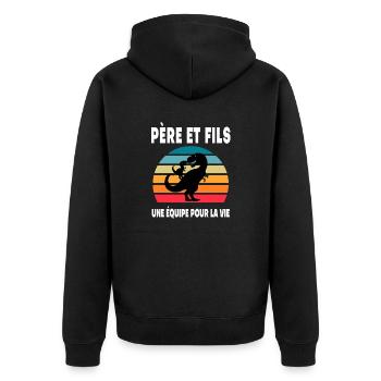 Father and Son Dinosaur T-Rex Vintage Dad - Unisex Premium Organic Zip Hoodie - black - Back - Nico (187cm)