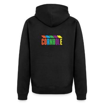 Cornhole Spieler Bunte Leidenschaft - Unisex Premium Bio Zip Hoodie - Schwarz - Hinten - Nico (187cm)