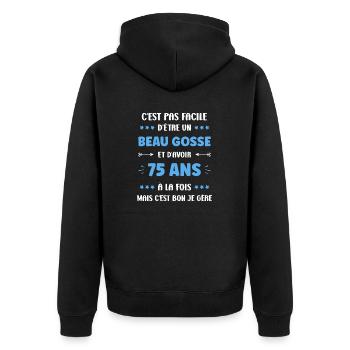 75 ANS - Veste à capuche bio Premium Unisexe - noir - Dos - Nico (187cm)