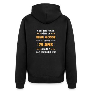 75 ANS - Veste à capuche bio Premium Unisexe - noir - Dos - Nico (187cm)