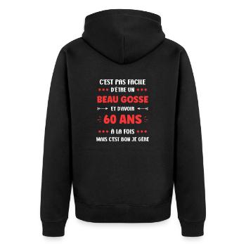 60 ANS - Veste à capuche bio Premium Unisexe - noir - Dos - Nico (187cm)
