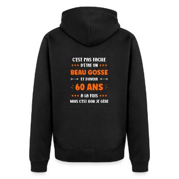 60 ANS - Veste à capuche bio Premium Unisexe - noir - Dos - Nico (187cm)
