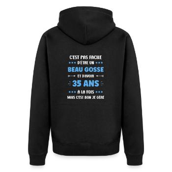 35 ANS - Veste à capuche bio Premium Unisexe - noir - Dos - Nico (187cm)